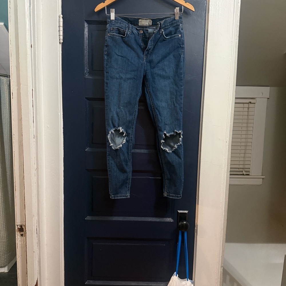 Free People Blue Distressed Skinny Jeans
